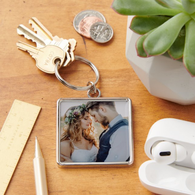 Keepsaké Bröllop Photo Fyrkantig Silverfärgad Nyckelring (Skrivbord)