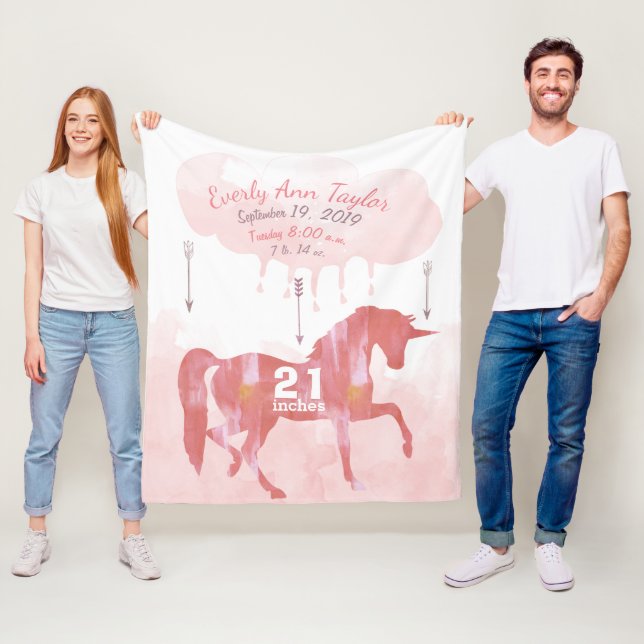 Keepsaké Flicka  Coral Birth Stat Unicorn Fleecefilt (På plats)