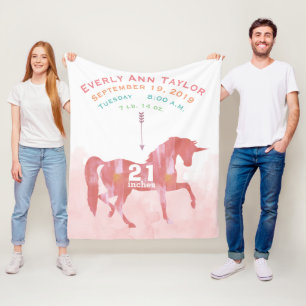 Keepsaké Flicka Coral Birth Stat Unicorn Fleecefilt
