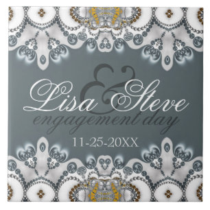 Keepsaké Gift med Förlovningen Silver Blue + Whi Kakelplatta