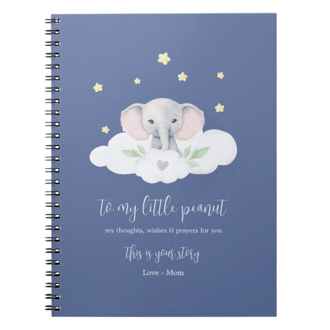 Keepsaké Gravid Journal Blue Modern Elephant Anteckningsbok (Framsidan)