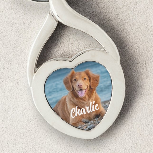 Keepsaké Hund älskare Personlig Pet Photo Twisted Heart Silverfärgad Nyckelring (Skapare uppladdad)