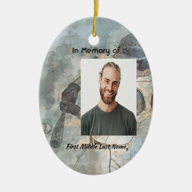  Keepsake Memorial Memory Card Baseball Sport Julgransprydnad Keramik (Framsidan)