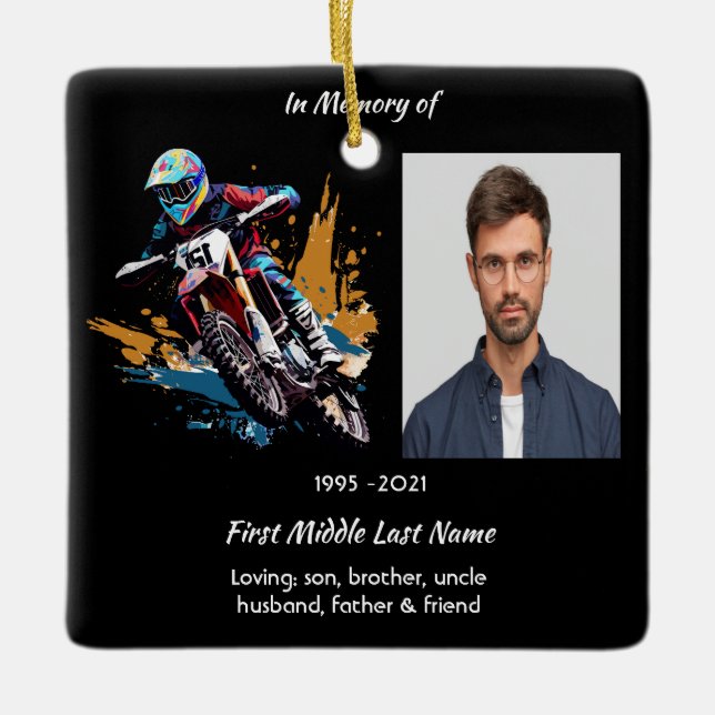 Keepsake  Memorial Motocross Motorcycle Racing Julgransprydnad Keramik (Framsida)