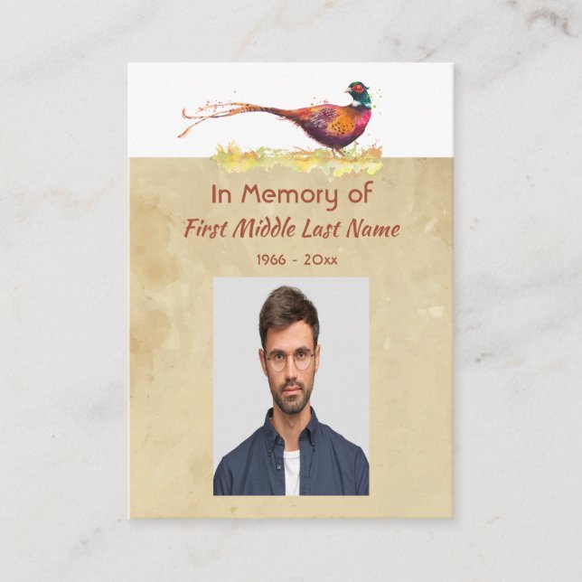 Keepsake Memorial Photo Invite Pheasant Bird Art Visitkort (Framsida)