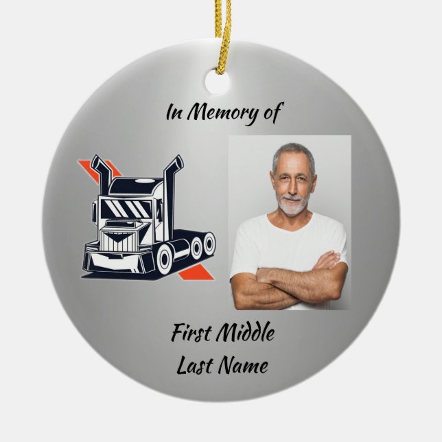 Keepsake  Memorial Semi-Truck Tractor-trailer  Julgransprydnad Keramik (Framsidan)