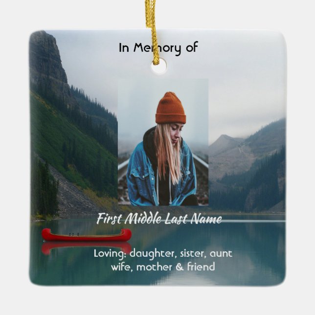 Keepsake Memorial Wilderness Lake Canoe Julgransprydnad Keramik (Framsida)