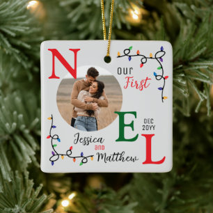 Keepsaké Par Photo Festive Colorful First Noel Julgransprydnad Keramik