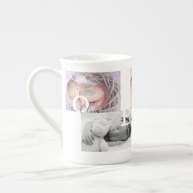 Keepsaké Photo Collage Birth Notice Benporslin Mugg (Vänster)