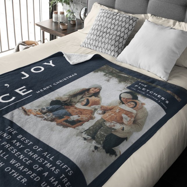 Keepsaké Photo & Quote jul Gift Navy Blue Fleecefilt (Skapare uppladdad)
