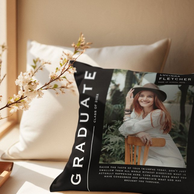 Keepsaké Photo & Quote Studenten Gift Black Kudde (Skapare uppladdad)