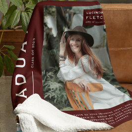 Keepsaké Photo & Quote Studenten Gift Burgundy Fleecefilt