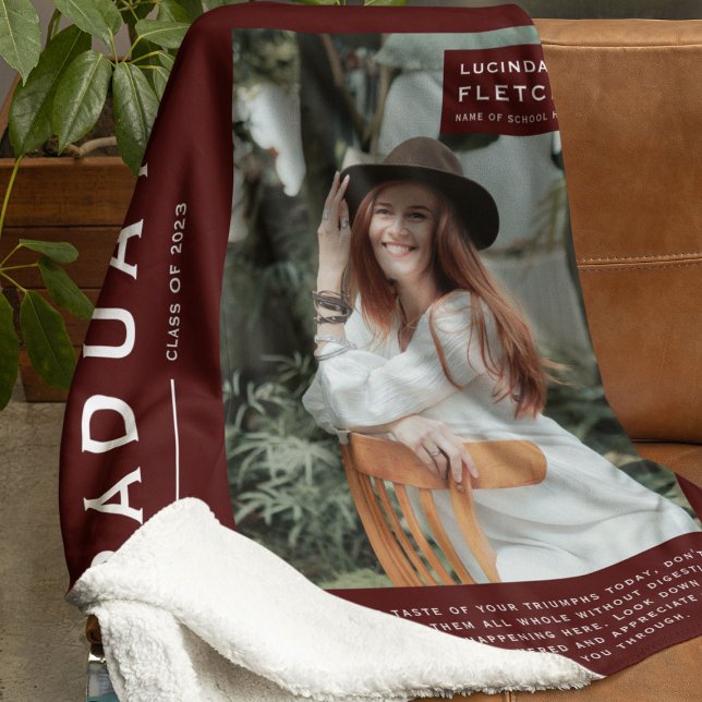 Keepsaké Photo & Quote Studenten Gift Burgundy Fleecefilt (Skapare uppladdad)