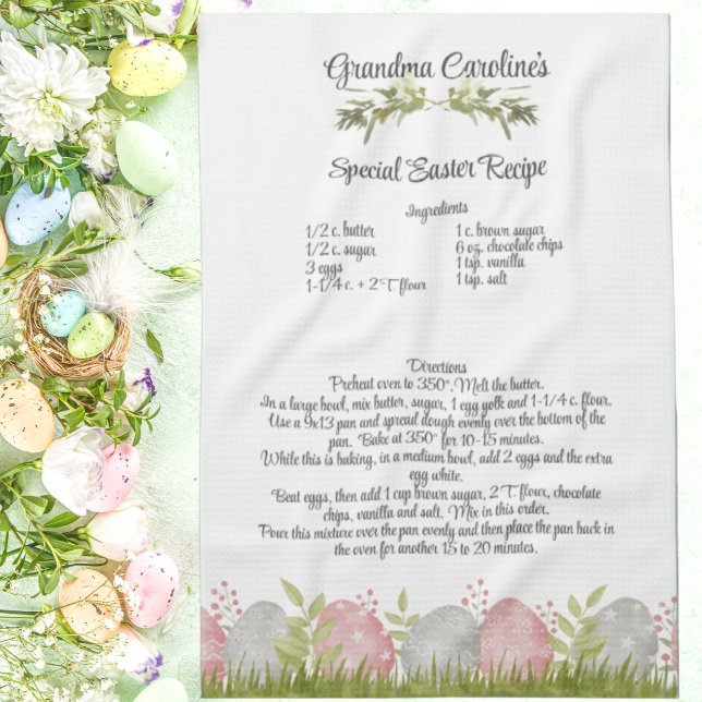 Keepsaké Recipe Gift Watercolor Påskägg Gräns Kökshandduk (Skapare uppladdad)