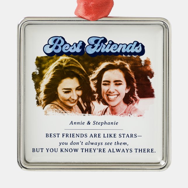 Keepsaké Retro Best Friends Photo Ceramic Ornament (Framsidan)
