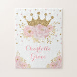 Keepsaké Rosa Guld Krona Princess Birthday Gift Pussel<br><div class="desc">Den här utformningen har ett glatt ansikte mot royalet krona och  peonier med söt vattenfärg</div>