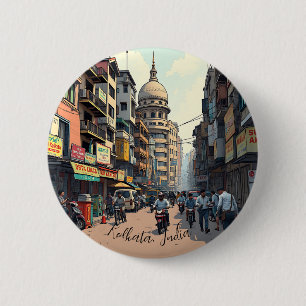 Keepsaké Souvenir för centrala Kolkata, Indien Knapp