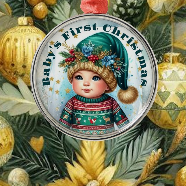 Keepsaki Baby första julfotopapper Julgransprydnad Metall (Keepsake Baby's First Christmas Photo Kid Memories Metal Ornament)