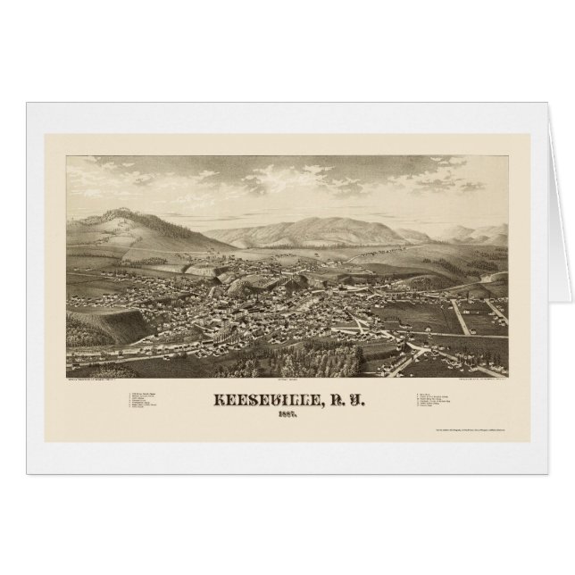 Keeseville New York panorama- karta - 1887 Hälsningskort (Framsidan Horizontal)