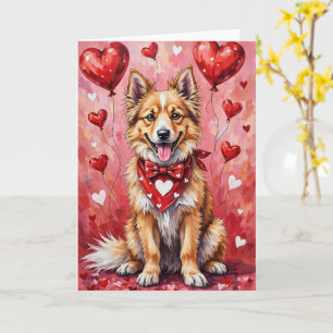 Keeshond Alla hjärtans dag Hund Sittande med Hjärt Kort