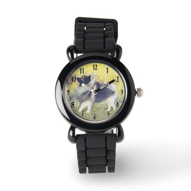 Keeshond Aspen-målning - Cute Original Hund Art Armbandsur (Framsida)