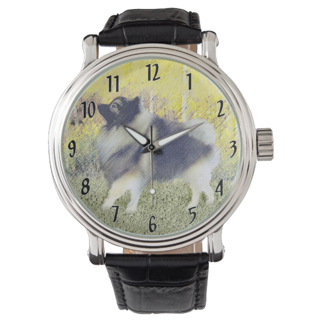 Keeshond Aspen-målning - Cute Original Hund Art Armbandsur (Framsida)