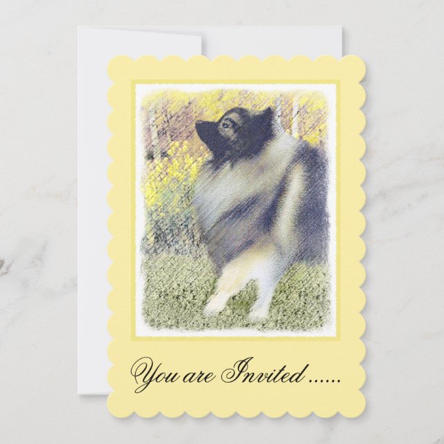 Keeshond Aspen-målning - Cute Original Hund Art Inbjudningar (Framsida)