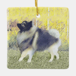 Keeshond Aspen-målning - Cute Original Hund Art Julgransprydnad Keramik