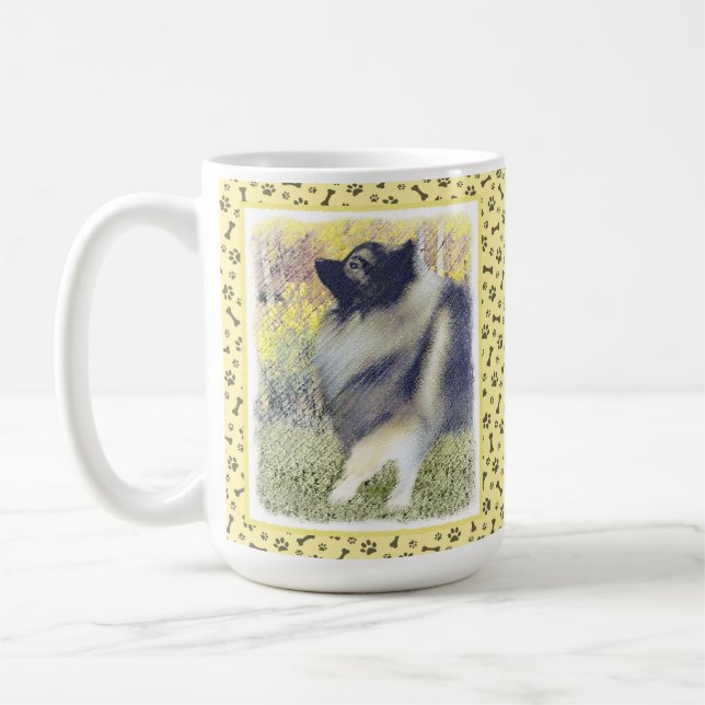 Keeshond Aspen-målning - Cute Original Hund Art Kaffemugg (Vänster)