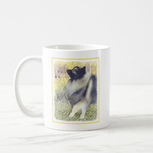 Keeshond Aspen-målning - Cute Original Hund Art Kaffemugg (Vänster)