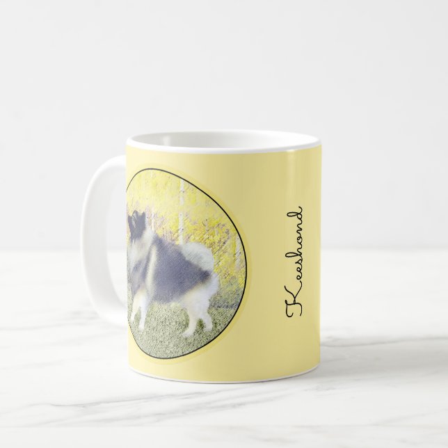 Keeshond Aspen-målning - Cute Original Hund Art Kaffemugg (Framsida vänster)