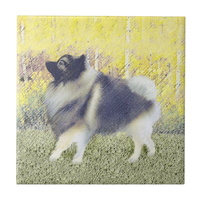 Keeshond Aspen-målning - Cute Original Hund Art Kakelplatta (Framsidan)