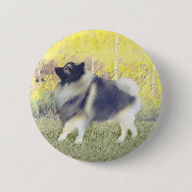 Keeshond Aspen-målning - Cute Original Hund Art Knapp (Framsida)