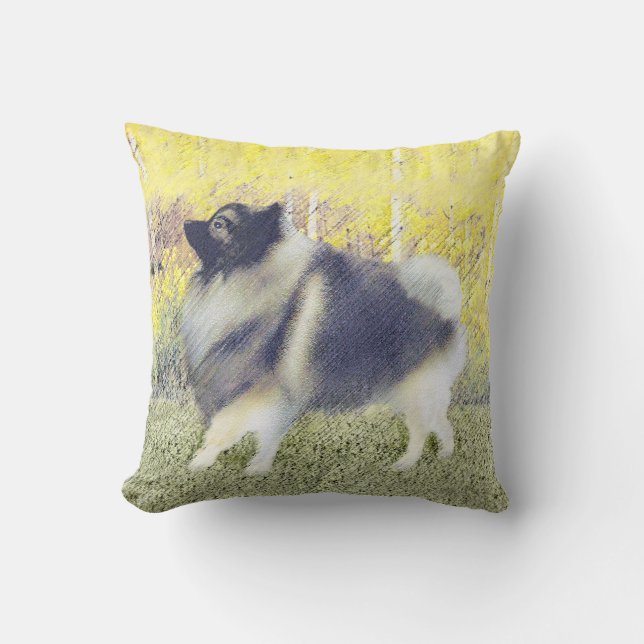 Keeshond Aspen-målning - Cute Original Hund Art Kudde (Framsida)