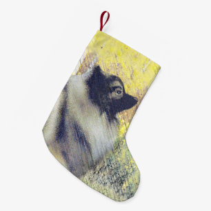 Keeshond Aspen-målning - Cute Original Hund Art Liten Julstrumpa