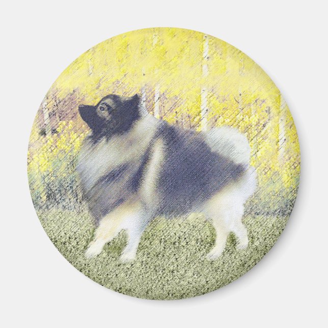 Keeshond Aspen-målning - Cute Original Hund Art Magnet (Framsidan)