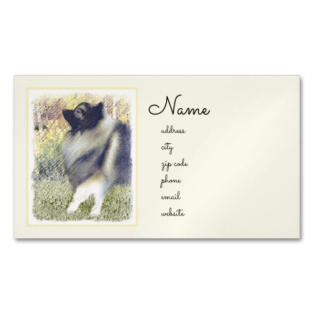 Keeshond Aspen-målning - Cute Original Hund Art Magnetiska Visitkort (Framsida)