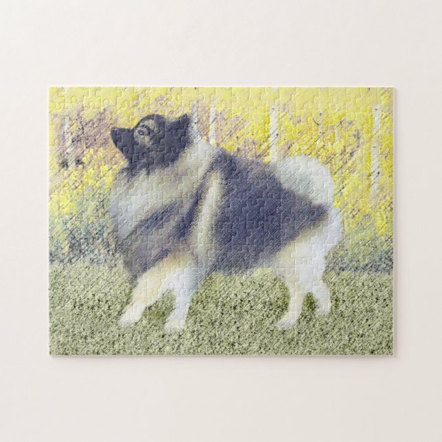 Keeshond Aspen-målning - Cute Original Hund Art Pussel (Horisontell)
