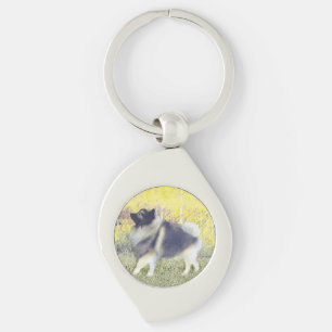 Keeshond Aspen-målning - Cute Original Hund Art Swirl Silverfärgad Nyckelring