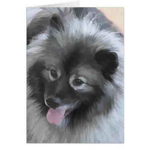 Keeshond Bailey Painting - Cute Original Hund Art Hälsningskort