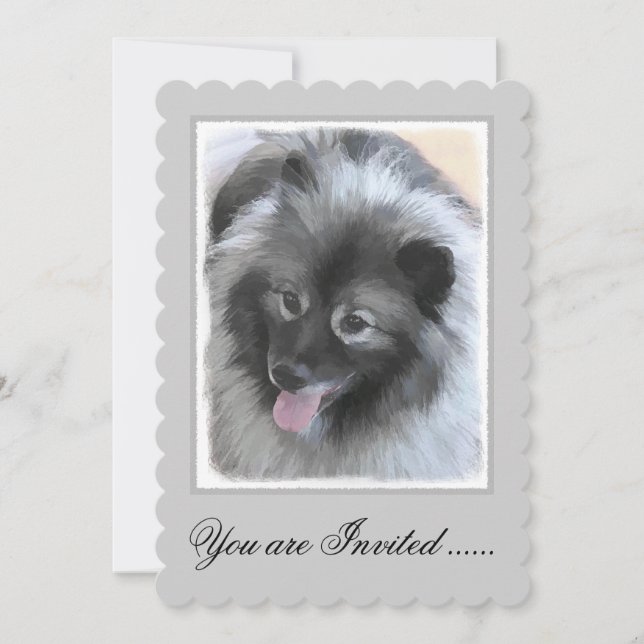 Keeshond Bailey Painting - Cute Original Hund Art Inbjudningar (Framsida)