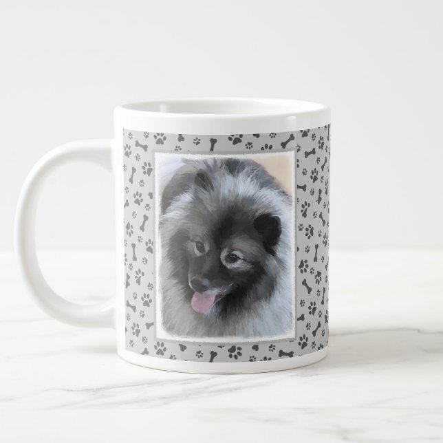 Keeshond Bailey Painting - Cute Original Hund Art Jumbo Mugg (Vänster)