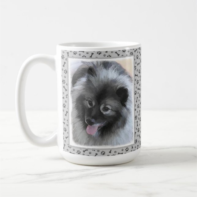 Keeshond Bailey Painting - Cute Original Hund Art Kaffemugg (Vänster)