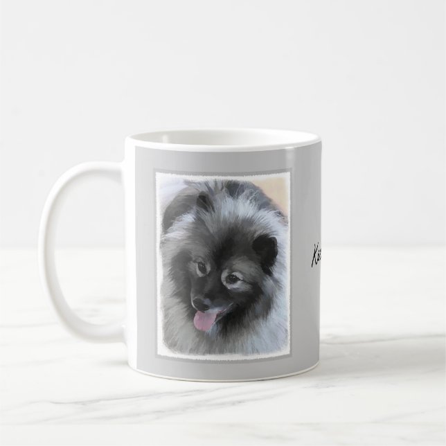 Keeshond Bailey Painting - Cute Original Hund Art Kaffemugg (Vänster)