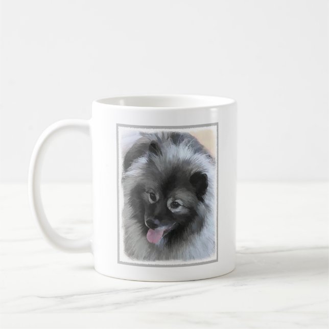 Keeshond Bailey Painting - Cute Original Hund Art Kaffemugg (Vänster)