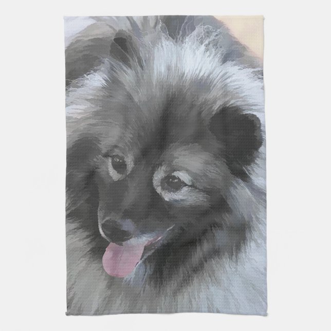 Keeshond Bailey Painting - Cute Original Hund Art Kökshandduk (Vertikal)