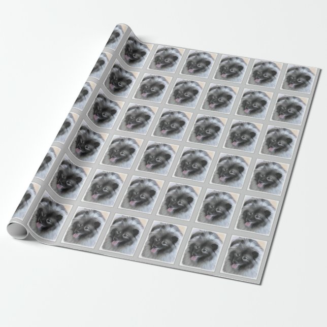 Keeshond Bailey Painting - Cute Original Hund Art Presentpapper (Utrullad)