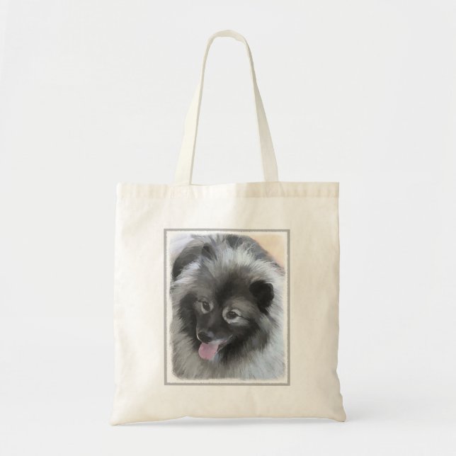 Keeshond Bailey Painting - Cute Original Hund Art Tygkasse (Framsidan)