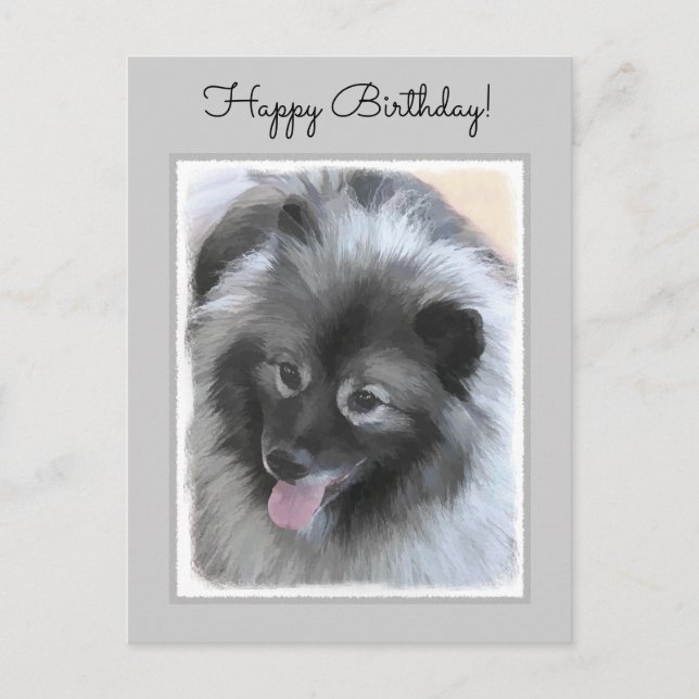 Keeshond Bailey Painting - Cute Original Hund Art Vykort (Framsida)