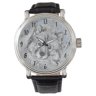 Keeshond Beth-målning - Cute Original Hund Art Armbandsur